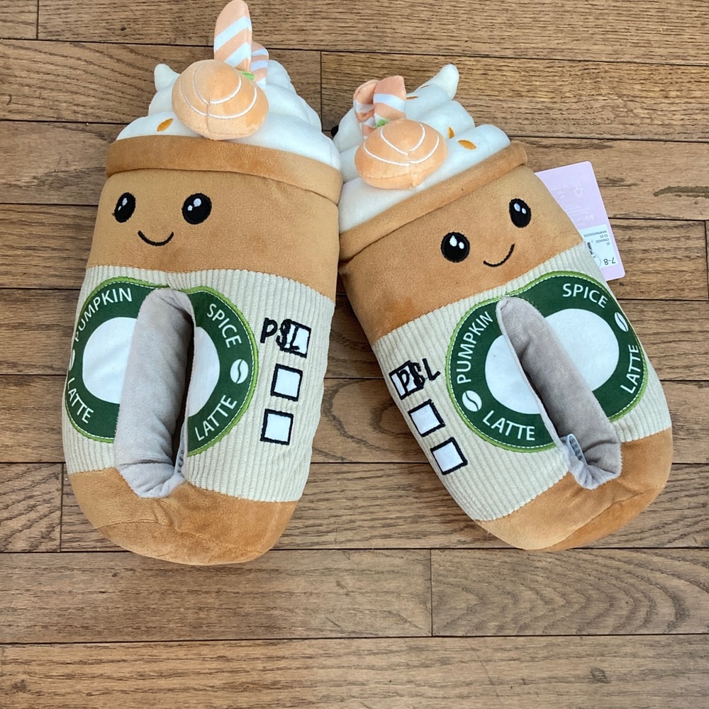 Pumpkin Spice Plush Kids Slippers - Tan/White